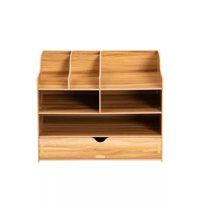 Holzregal, Schreibtisch-Organizer, Fächer, Schublade, natürliche Holzoptik