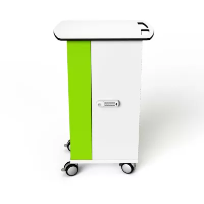 kitchen trolley, rolling cart, green panel, lockable cabinet, metal drawer