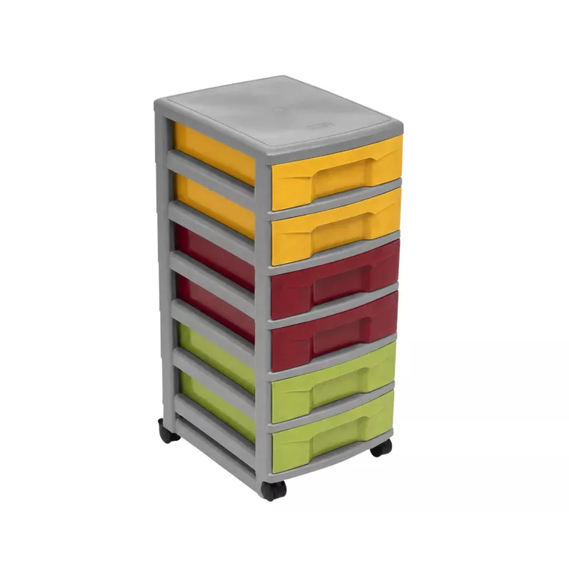 rollo-werkzeugkasten, sortierkasten, rollbarer-schubladenschrank, kunststoffschubkasten, farbige-schubladen