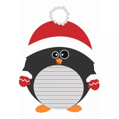 Pinguin, Weihnachtsmütze, roter Körper, gestreifter Bauch, Orangene Füße
