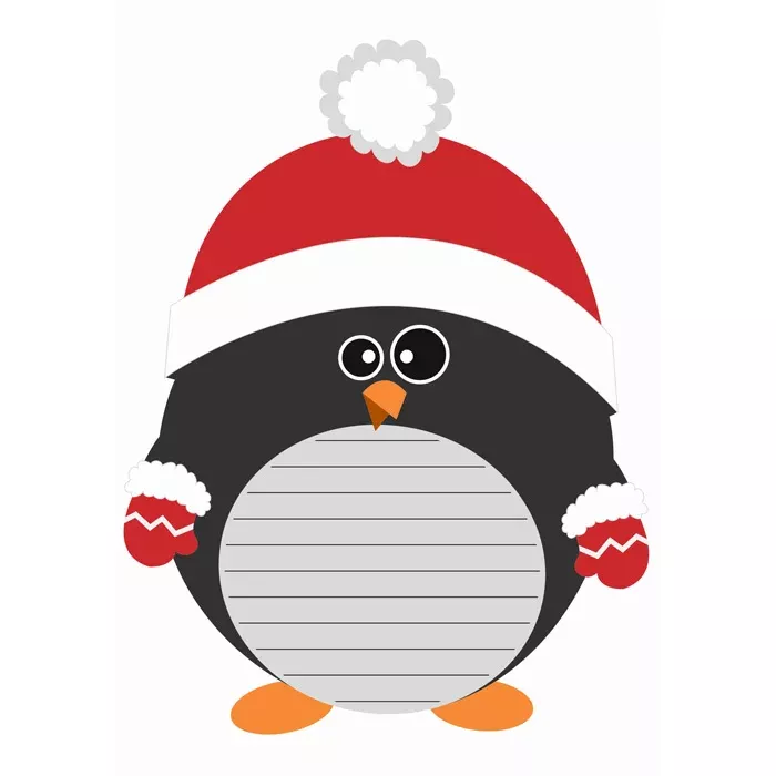 Pinguin, Weihnachtsmütze, roter Körper, gestreifter Bauch, Orangene Füße