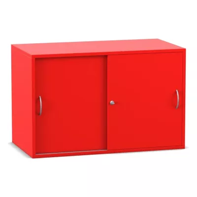 Schrank, Schiebetüren, Rot, Metallgriff, Standfußbereit