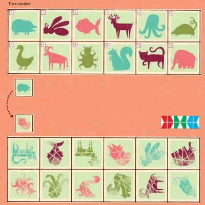Schwein, Fisch, Hirsch, Oktopus, Katze