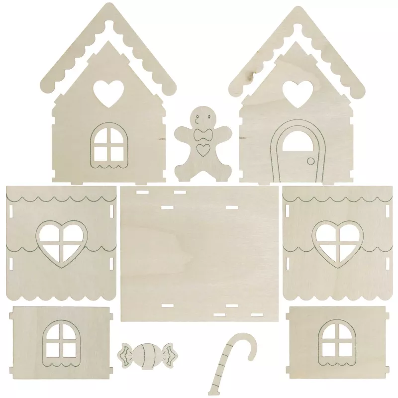 Holzhaus, Holzbausatz, Weihnachtsdeko, Herzfenster, Schnitzerei