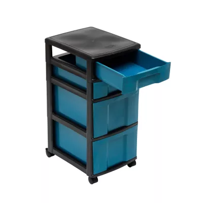 mobile cart, tool trolley, storage cart, blue drawers, three-drawer cabinet