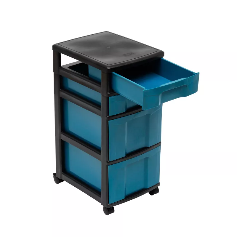 mobile cart, tool trolley, storage cart, blue drawers, three-drawer cabinet