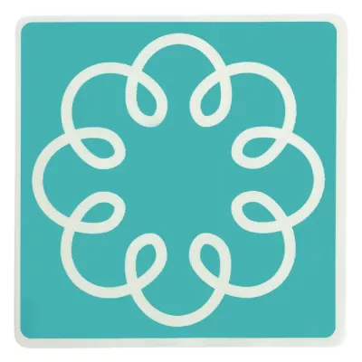 floral pattern, turquoise, rounded square, loop design, decorative motif