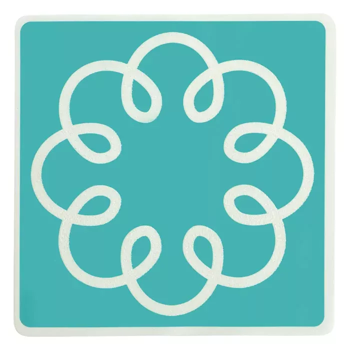 floral pattern, turquoise, rounded square, loop design, decorative motif