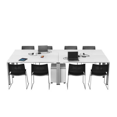 Kantentisch, Konferenztisch, Weiße Oberfläche, Gehäuse/Schublade, Laptop/Tablet-Anordnung
