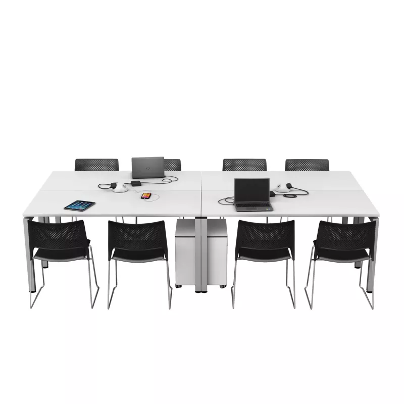 Kantentisch, Konferenztisch, Weiße Oberfläche, Gehäuse/Schublade, Laptop/Tablet-Anordnung