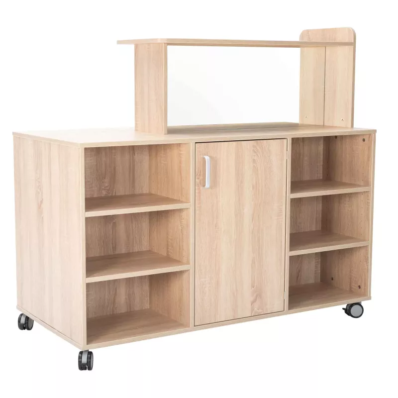 Holzsideboard, Schreibtischschrank, Rollbare Unterschränke, Regalaufsatz, Hartholz-Optik