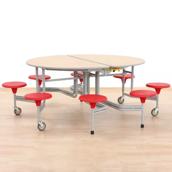 Esstisch, Klappbarer Tisch, Runde Tischplatte, Stahlrohrgestell, Rollbare Stühle