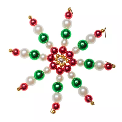 Weihnachtsschmuck, Schneeflocken-Design, Perlenkette, Rot-Grün-Weiß, Hingucker-Ornament