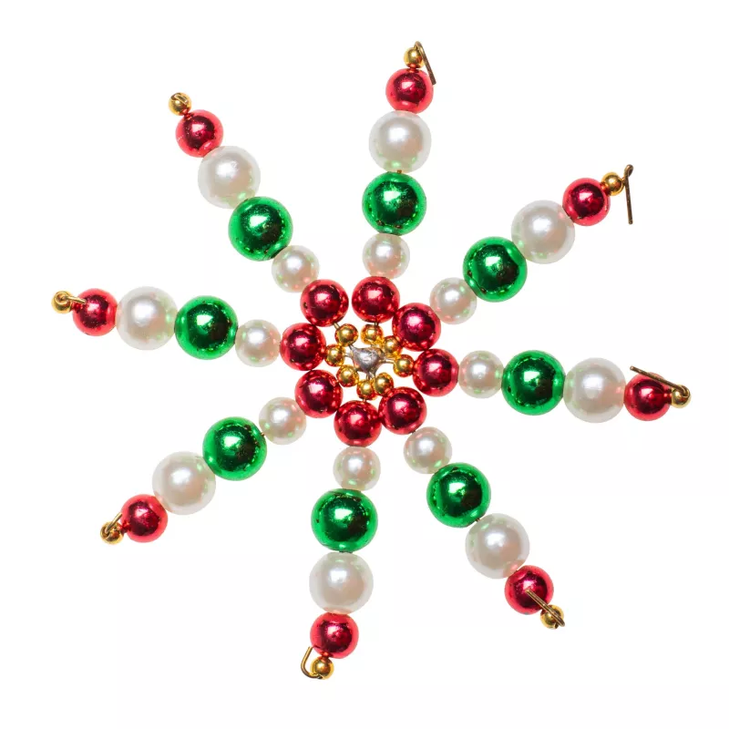 Weihnachtsschmuck, Schneeflocken-Design, Perlenkette, Rot-Grün-Weiß, Hingucker-Ornament