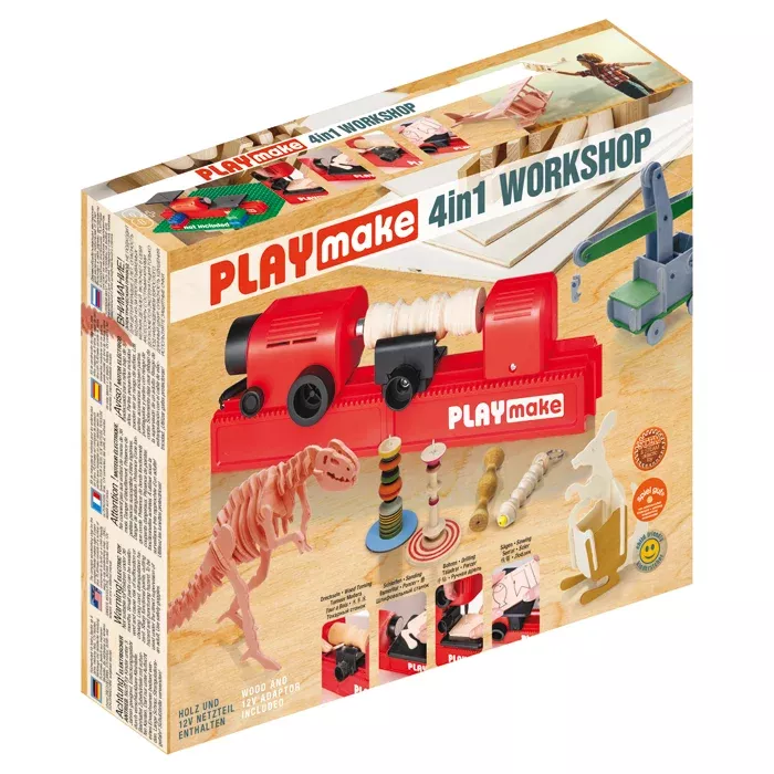 Spielzeug, 4in1 Workshop, Werkbank, Kunststoff, Holzfarben