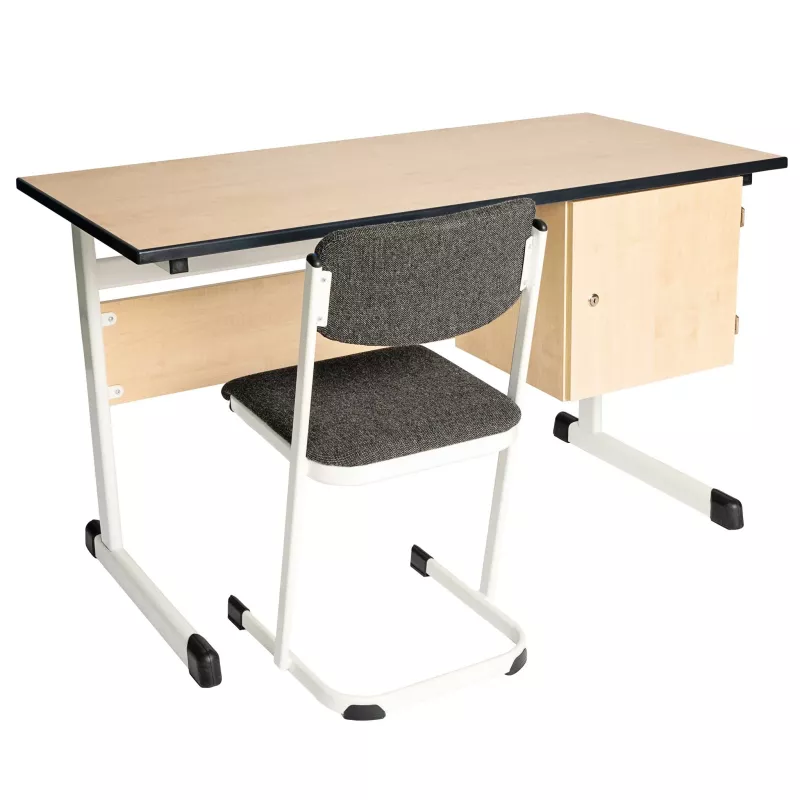 Schreibtisch, Schreibtischstuhl, Kombination, Holzplatten, Schublade