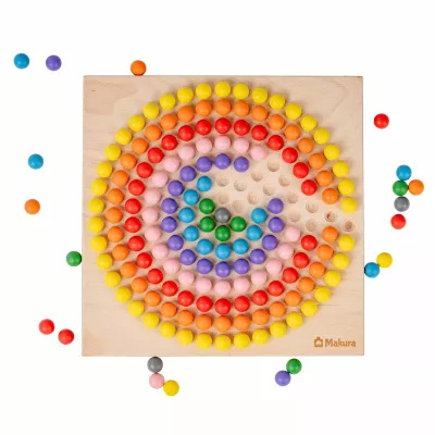 Holzspiel, bunte Kugeln, Spirale, Kugelbahn, Makura-Holz