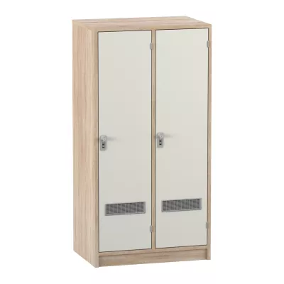 Garderobenschrank, Zweiflügel, Holzoptik, Metallgriff, Lüftungsgitter