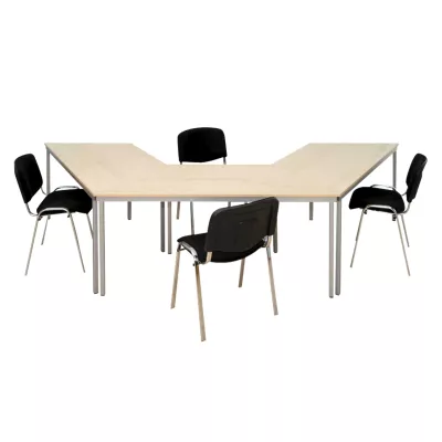 ecktafel, konferenztisch, holzoptik, foliert, stühle, arbeitsplatz
