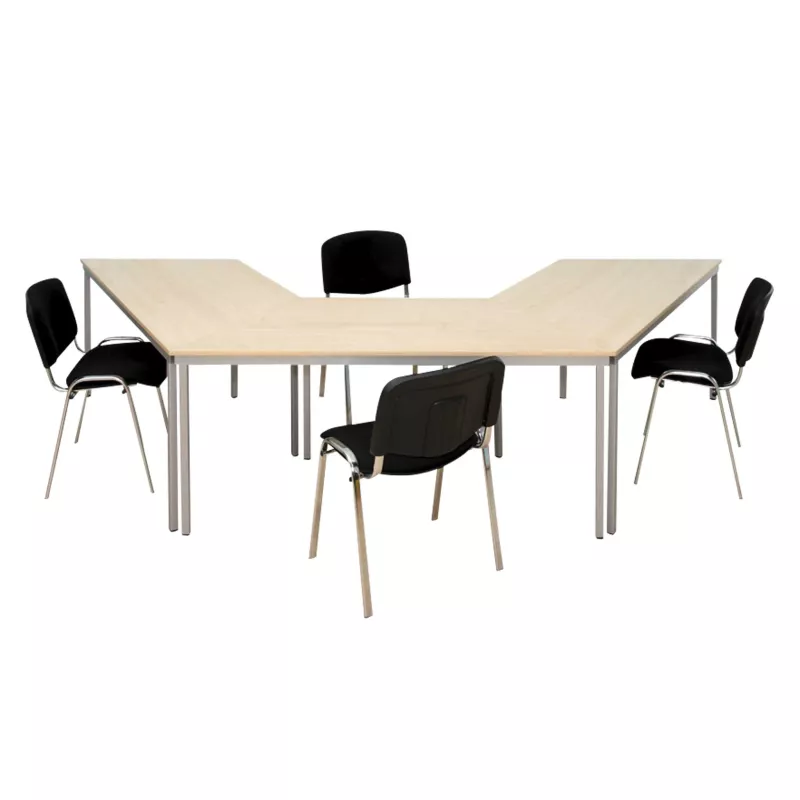 ecktafel, konferenztisch, holzoptik, foliert, stühle, arbeitsplatz