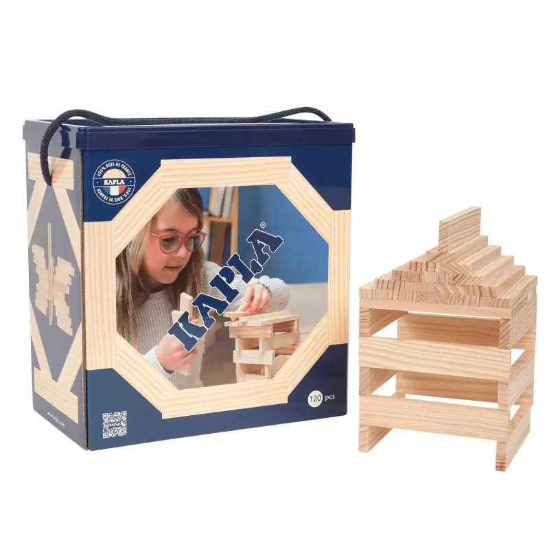 Holzbausteine, Konstruktionsspielzeug, Kiefernholz, 120 Teile, Aufbewahrungsbox