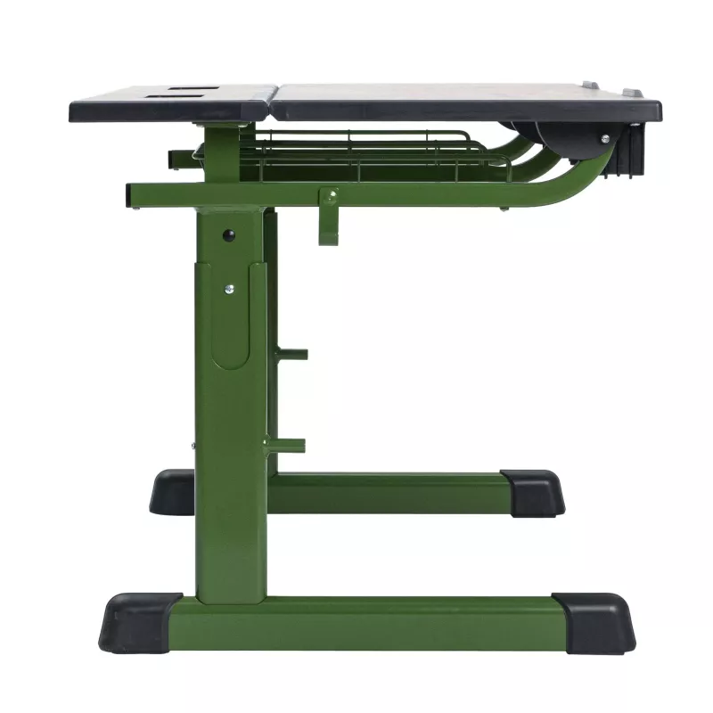 Schreibtisch, Metallbeine, grün, Tischgestell, oberer Tischaufsatz