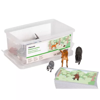 Tierwaldspielzeug, Tierfigur-Set, Lagerbox, Holzspielzeug?, Waldtiere-Karten