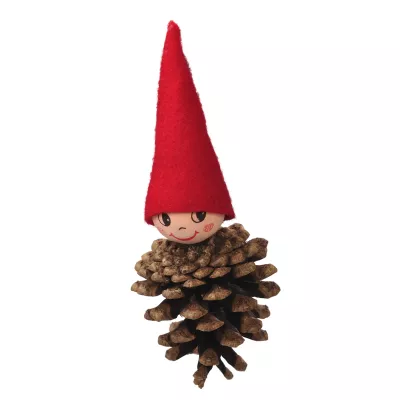 pinecone, gnome, red hat, wooden ornament, craft decor