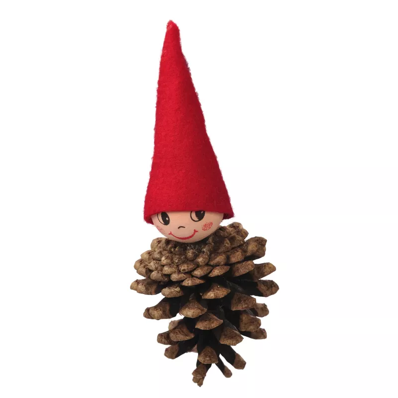 pinecone, gnome, red hat, wooden ornament, craft decor