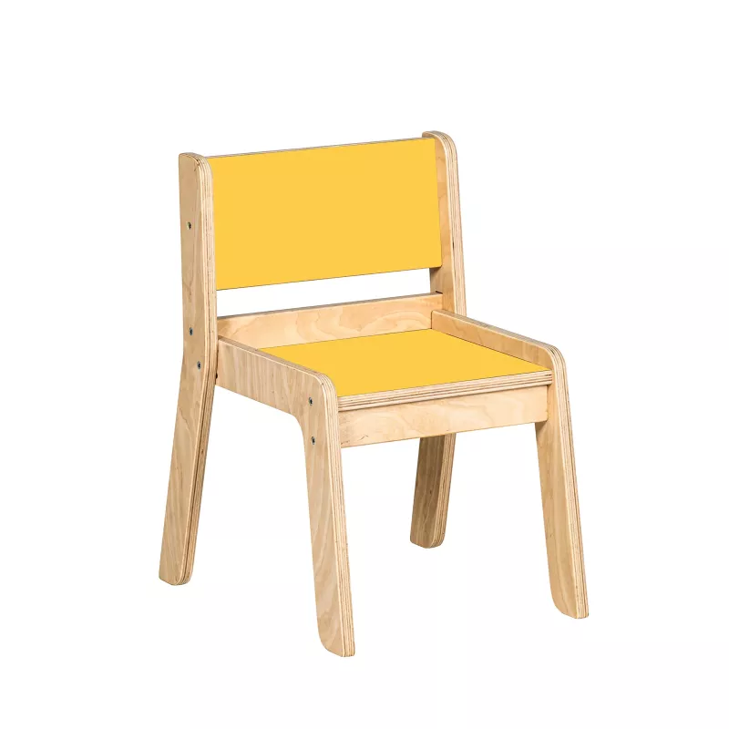 Kleiner Stuhl, Holzstuhl, Gelb Rückenlehne, Gelber Sitz, Kindermöbel