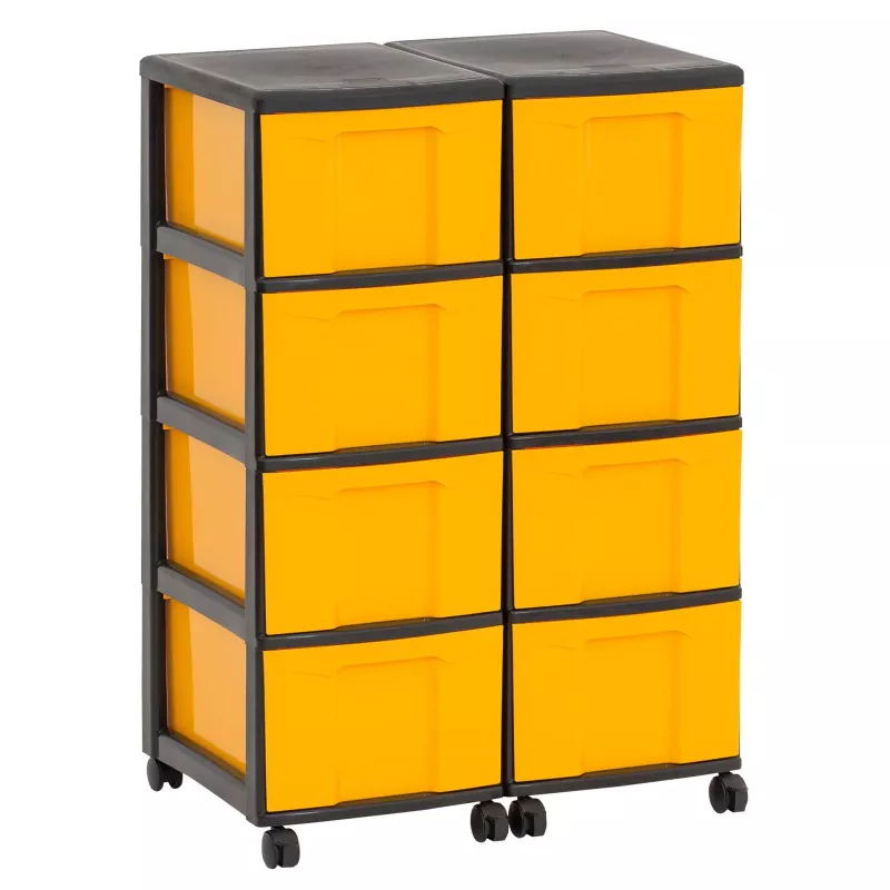 Kunststoffkasten, Aufbewahrungskästen, gelb, mit Rollen, modular