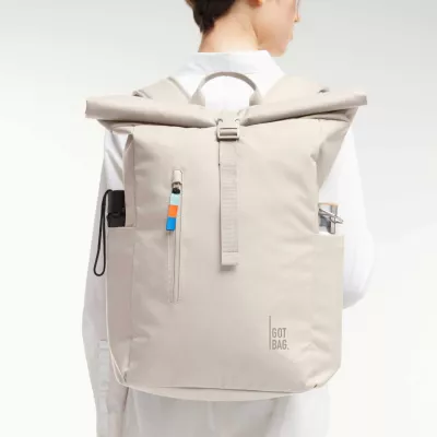 Rucksack, Backpack, Beige, Rolltop, Reißverschluss