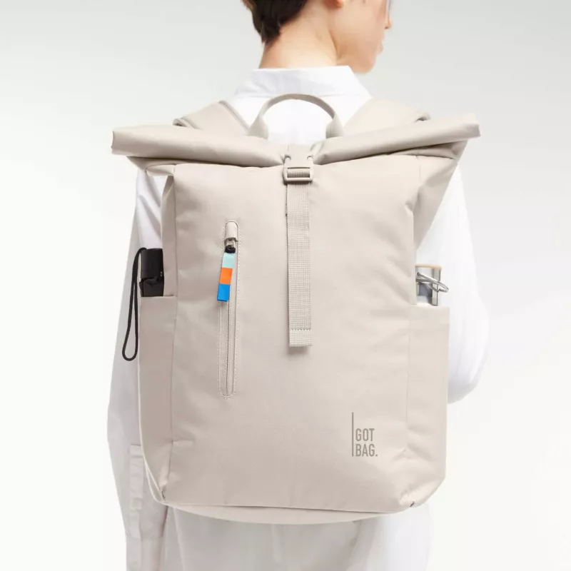 Rucksack, Backpack, Beige, Rolltop, Reißverschluss