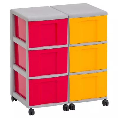 Kastensystem, Kisten, Wäschestation, Rollen, bunte Fächer