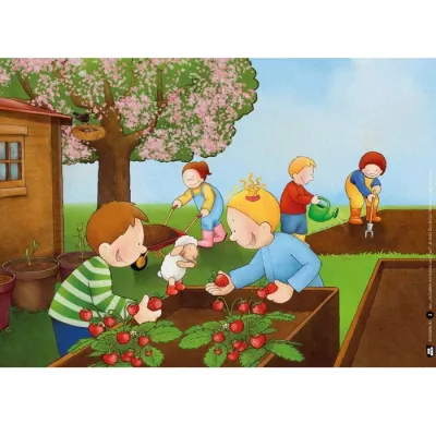 Erdbeeren, Gartenarbeit, Kinder, Beet, Pflanzenpflege