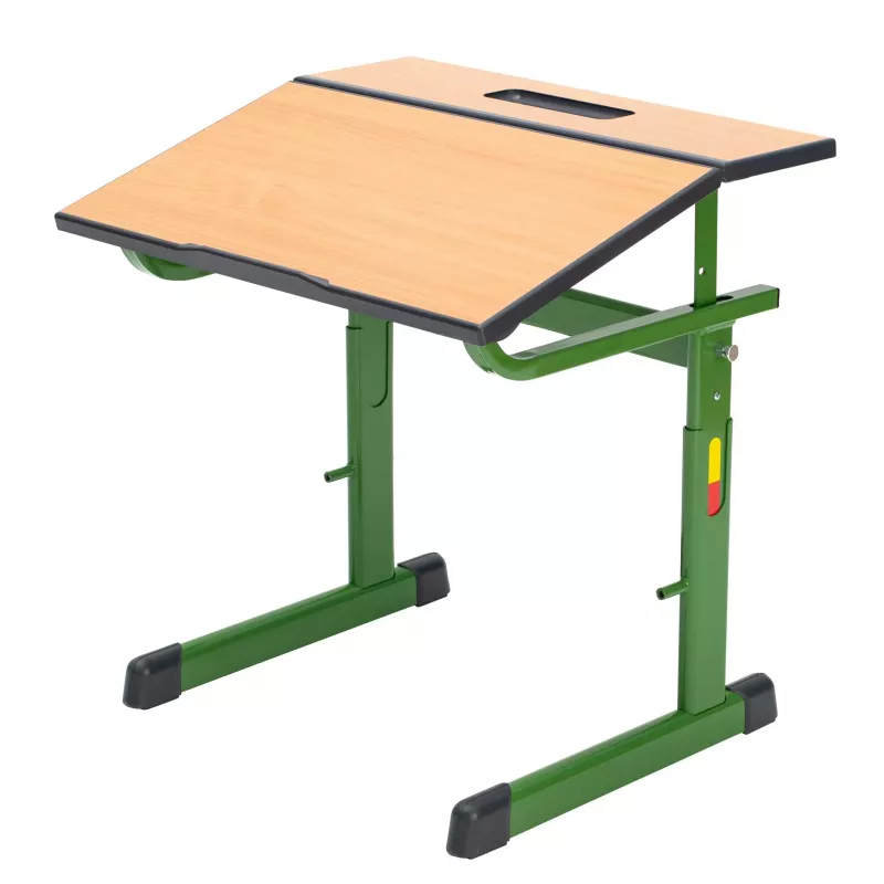 Schreibtisch, Schülerschreibtisch, Klapptisch, Holztischplatte, Grüner Metallrahmen