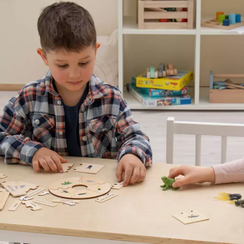 Holzpuzzle, Tierpuzzle, Lernspielzeug, Rundes Puzzle, Holzteile