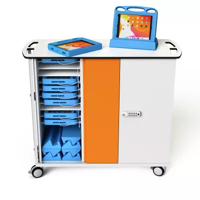 Pädiatrie-Trolley, Tablet-Halterung, Warteschrank-Organizer, Korb-Tragewagen, Farbakzent-Orange
