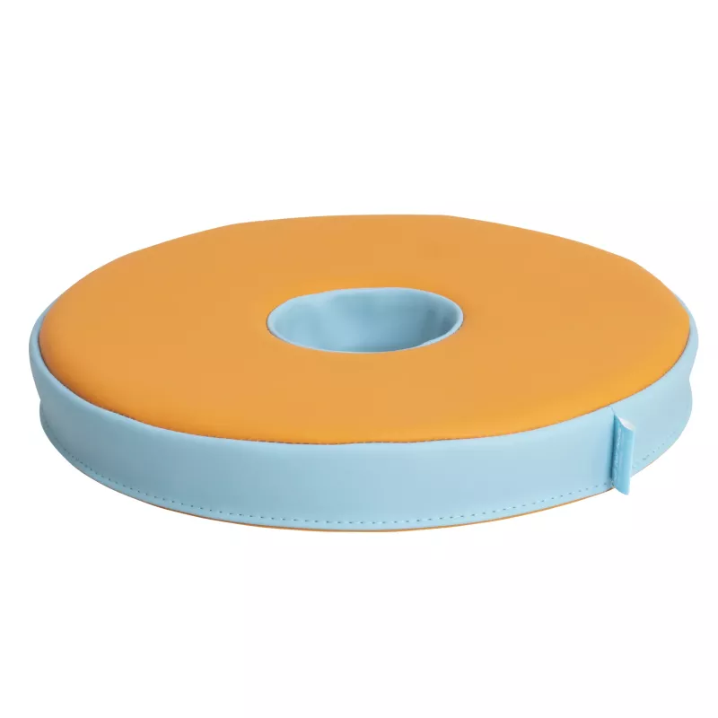 runde polster, oranger oberseite, blaue seite, ringgriff, weiche oberfläche