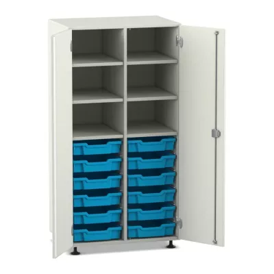 Werkzeugschrank, Schrank mit Schubladen, Metallschrank, Aufbewahrungssystem, blaue Tray-Schubladen
