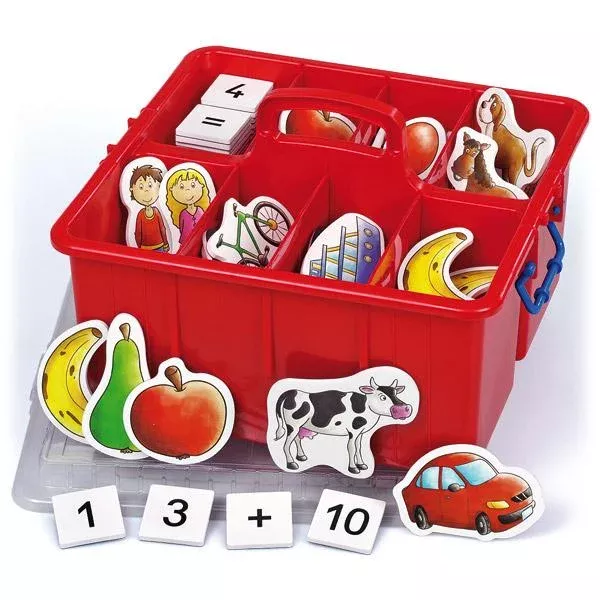 Lernbox, Sortierbox, Puzzlespiel, Bildkarten, Zahlenspiel