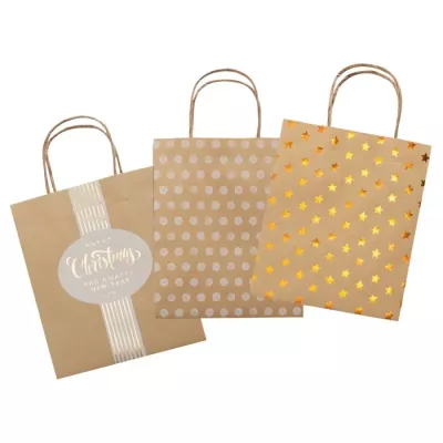Geschenkbeutel, Papiertüten, Pünktchenmuster, Sterne Muster, braun Kraftpapier