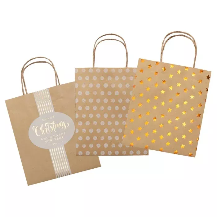 Geschenkbeutel, Papiertüten, Pünktchenmuster, Sterne Muster, braun Kraftpapier