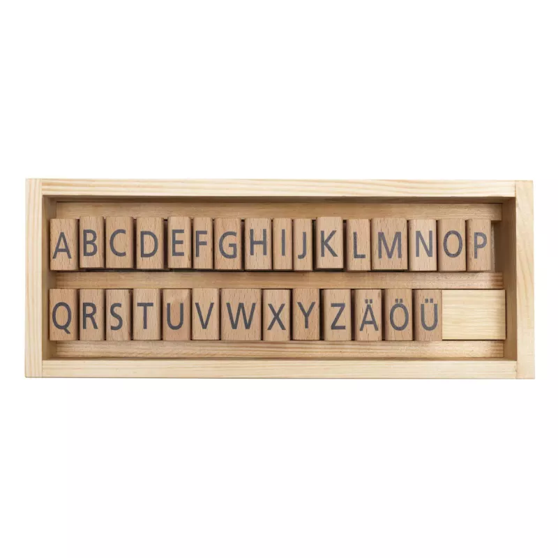 Buchstabenstempel, Holzstempel, Alphabet, Stempelbox, A-Z
