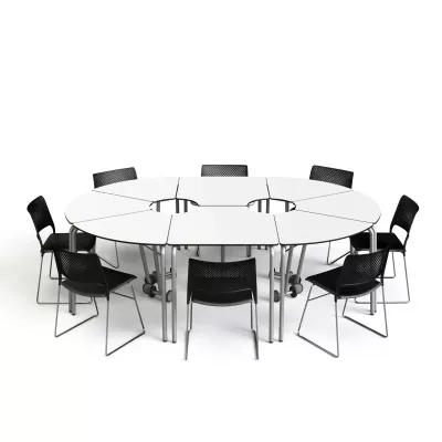 Tischset, Runde Tische, Klapptische, Stapelbare Stühle, Kunstlederstühle