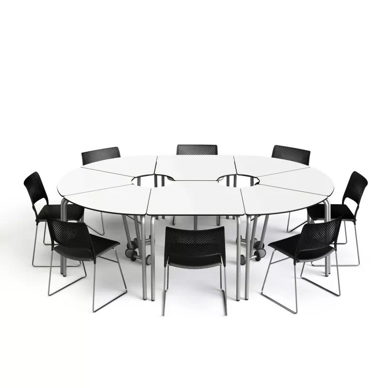 Tischset, Runde Tische, Klapptische, Stapelbare Stühle, Kunstlederstühle