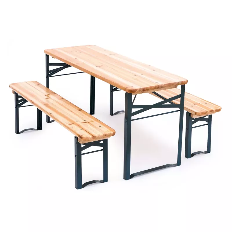 Holz Tischset, Gastro-Tischset, Esstisch aus Holz, Holzbank, Metallgestell