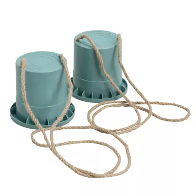Pflanzenpfosten, hängende_topfhalter, teal_farbe, Seilsschlaufen, Plastiktopf