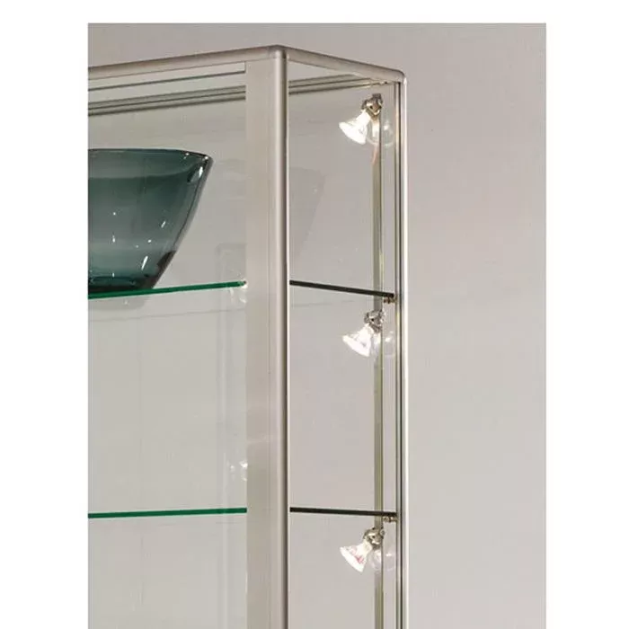 Glassvitrine, Ausstellungsgehäuse, Vitrine aus Glas, Stahlrahmen, Glasregale