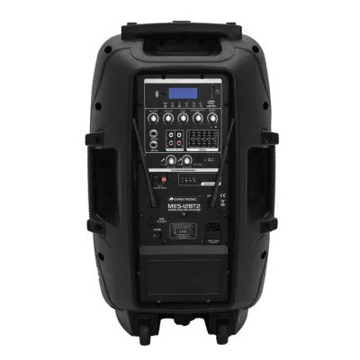 PA-System, kabelloser Lautsprecher, Rückseite, Tragegriff, Batterieabdeckung